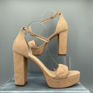 NEW Vince Camuto Women’s Mahgs Heeled Platform Sandals Beige Size 10M